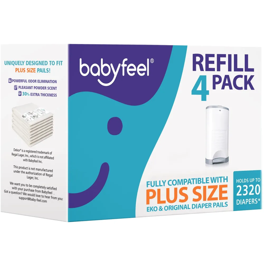 Babyfeel Refills Compatible with DEKOR PLUS Diaper Pails | 4 Pack | Exclusive 30% Extra Thickness | Diaper Pail Refills with Powerful Odor Elimination | Fresh Powder Scent | Holds up to 2320 Diapers Babyfeel Refills Compatible with DEKOR PLUS Diaper Pails | 4 Pack | Exclusive 30% Extra Thickness | Diaper Pail Refills with Powerful Odor Elimination | Fresh Powder Scent | Holds up to 2320 Diapers