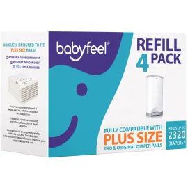 Babyfeel Refills Compatible with DEKOR PLUS Diaper Pails | 4 Pack | Exclusive 30% Extra Thickness | Diaper Pail Refills with Powerful Odor Elimination | Fresh Powder Scent | Holds up to 2320 Diapers