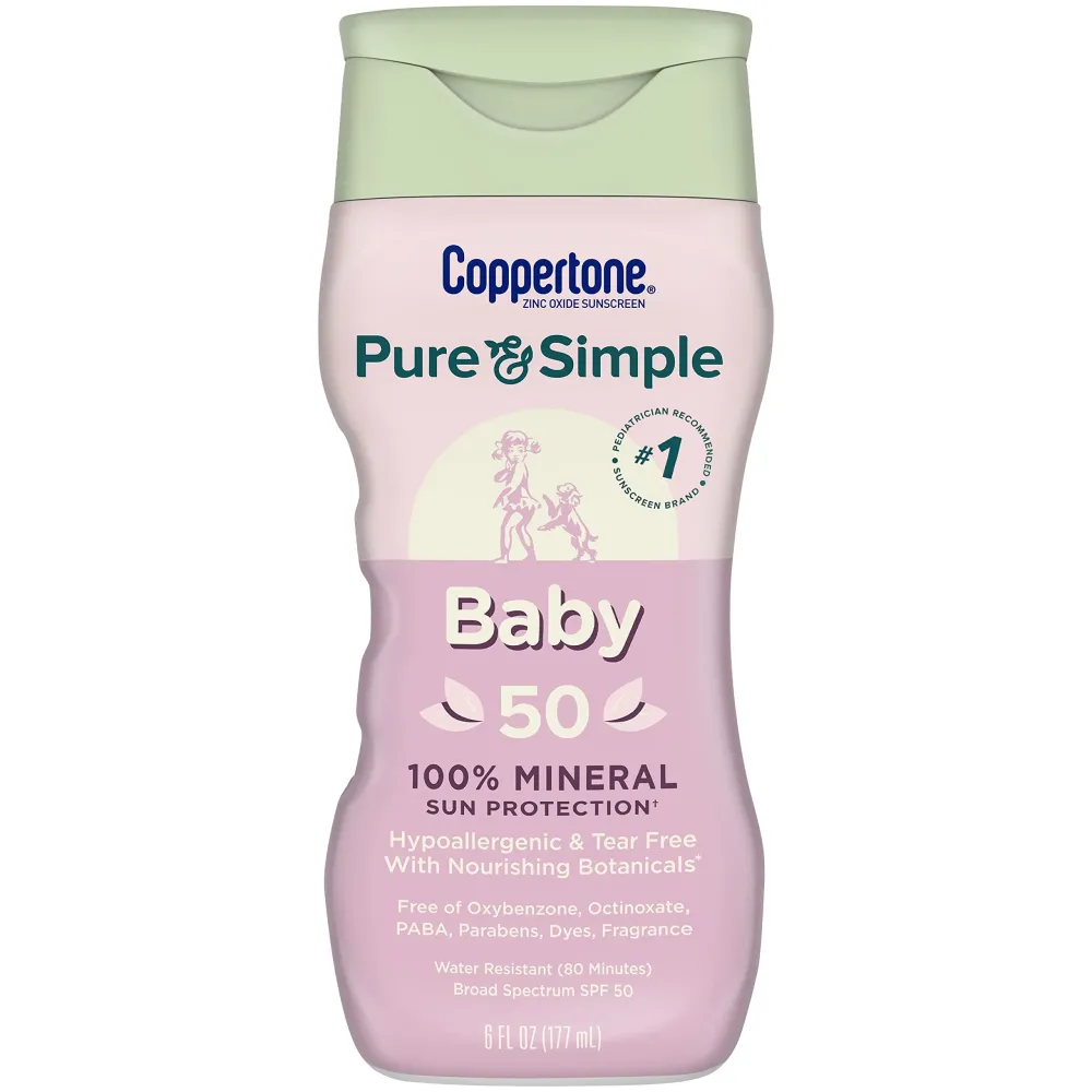 Coppertone Pure and Simple Baby Sunscreen Lotion SPF 50, Broad Spectrum Sunscreen for Baby, 6 Fl Oz Bottle Coppertone Pure and Simple Baby Sunscreen Lotion SPF 50, Broad Spectrum Sunscreen for Baby, 6 Fl Oz Bottle