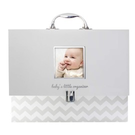 Pearhead Baby Briefcase and Document Organizer, All In One Expanding File Folder, Baby\'s Paperwork and Records, Newborn Keepsake and Memory Box with Labels, Baby Girl or Baby Boy Gift, Gray Chevron