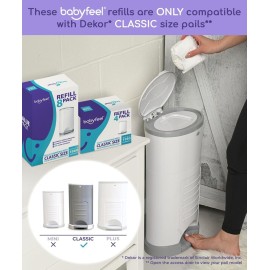 Babyfeel Refills Compatible with DEKOR CLASSIC Diaper Pails | 4 Pack | Exclusive 30% Extra Thickness | Diaper Pail Refills with Powerful Odor Elimination | Powder Scent | Holds up to 1980 Diapers Babyfeel Refills Compatible with DEKOR CLASSIC Diaper Pails | 4 Pack | Exclusive 30% Extra Thickness | Diaper Pail Refills with Powerful Odor Elimination | Powder Scent | Holds up to 1980 Diapers