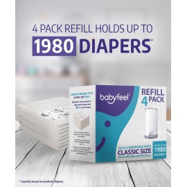 Babyfeel Refills Compatible with DEKOR CLASSIC Diaper Pails | 4 Pack | Exclusive 30% Extra Thickness | Diaper Pail Refills with Powerful Odor Elimination | Powder Scent | Holds up to 1980 Diapers Babyfeel Refills Compatible with DEKOR CLASSIC Diaper Pails | 4 Pack | Exclusive 30% Extra Thickness | Diaper Pail Refills with Powerful Odor Elimination | Powder Scent | Holds up to 1980 Diapers