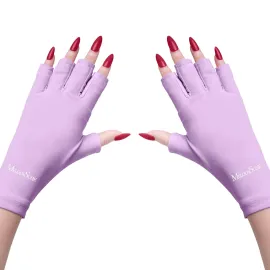 MelodySusie UV Gloves for Gel Nail Lamp, Professional UPF50+ UV Protection Gloves for Manicures, Nail Art Skin Care Fingerless Anti UV Glove Protect Hands from UV Harm (Purple)