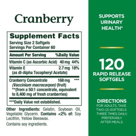 Nature\'s Bounty Cranberry Pills for Women Urinary Tract Health, Cranberry Supplements with Concentrate & Vitamin C, 120 Softgels Nature\'s Bounty Cranberry Pills for Women Urinary Tract Health, Cranberry Supplements with Concentrate & Vitamin C, 120 Softgels
