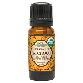 US Organic 100% Pure Patchouli Essential Oil - USDA Certified Organic, Steam Distilled - W/Euro droppers (More Size Variations Available) (10 ml / .33 fl oz)