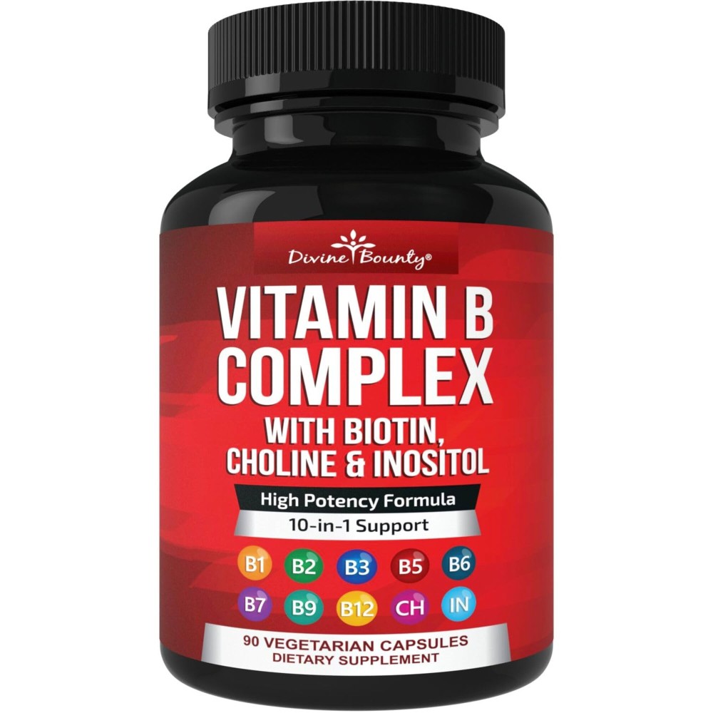 Divine Bounty Super B Complex Vitamins - All B Vitamins Including B12, B1, B2, B3, B5, B6, B7, B9, Folic Acid - Vitamin B Supplement - Support Healthy Energy Metabolism - 90 Vegetarian Capsules Divine Bounty Super B Complex Vitamins - All B Vitamins Including B12, B1, B2, B3, B5, B6, B7, B9, Folic Acid - Vitamin B Supplement - Support Healthy Energy Metabolism - 90 Vegetarian Capsules