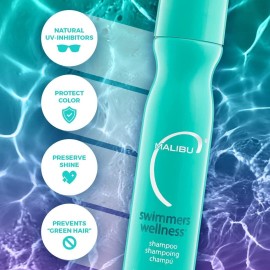 Malibu C Swimmers Wellness Shampoo - Chlorine Shampoo for Swimmers to Combat Dry, Brittle Hair - Restores Texture Affected by Pool Elements - Sulfate Free Hair Care (9 oz)