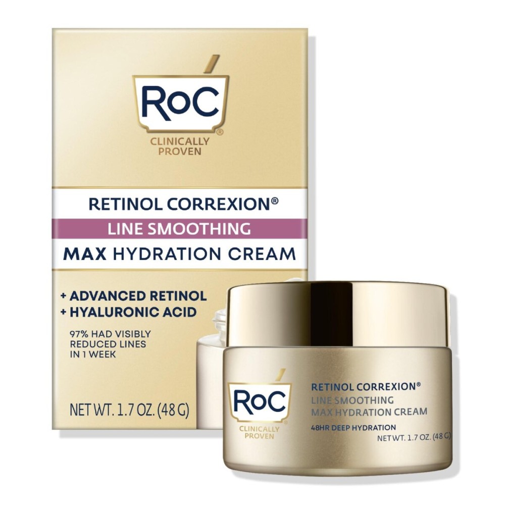 RoC Retinol Correxion Max Daily Hydration Anti-Aging Face Moisturizer with Hyaluronic Acid, Oil Free Skin Care Cream for Fine Lines, Dark Spots, Post-Acne Scars, 1.7 Ounces (Packaging May Vary) RoC Retinol Correxion Max Daily Hydration Anti-Aging Face Moisturizer with Hyaluronic Acid, Oil Free Skin Care Cream for Fine Lines, Dark Spots, Post-Acne Scars, 1.7 Ounces (Packaging May Vary)
