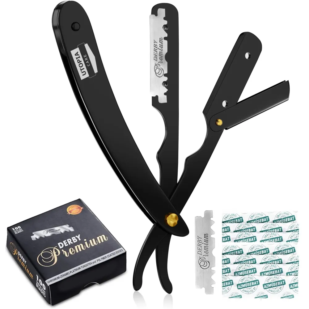 Utopia Care Professional Straight Razor for Men, Barber Straight Edge Razor Safety with 100 Pack Blades, Black Utopia Care Professional Straight Razor for Men, Barber Straight Edge Razor Safety with 100 Pack Blades, Black