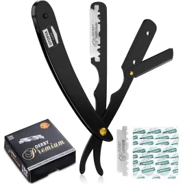Utopia Care Professional Straight Razor for Men, Barber Straight Edge Razor Safety with 100 Pack Blades, Black
