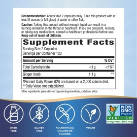 Nature\'s Way Ginger Root, Promotes Digestive Comfort*, Reduces Motion-Related Nausea*, 1,100 mg Per 2-capsule Serving, Non-GMO Project Verified, Vegan, 240 Capsules Nature\'s Way Ginger Root, Promotes Digestive Comfort*, Reduces Motion-Related Nausea*, 1,100 mg Per 2-capsule Serving, Non-GMO Project Verified, Vegan, 240 Capsules