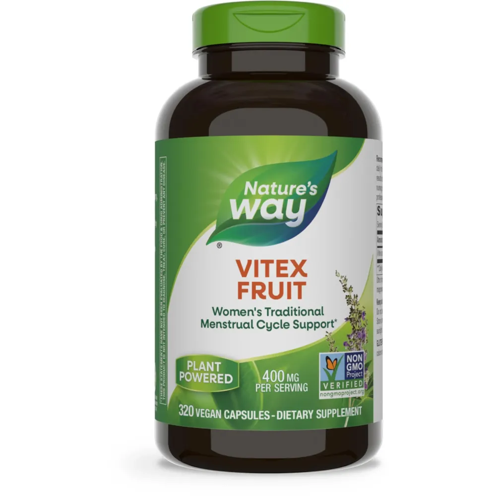 Nature\'s Way Vitex Fruit, Traditional Menstrual Cycle Support*, Traditional Women\'s Health Support*, Chasteberry, Vegan, 320 Capsules (Packaging May Vary) Nature\'s Way Vitex Fruit, Traditional Menstrual Cycle Support*, Traditional Women\'s Health Support*, Chasteberry, Vegan, 320 Capsules (Packaging May Vary)