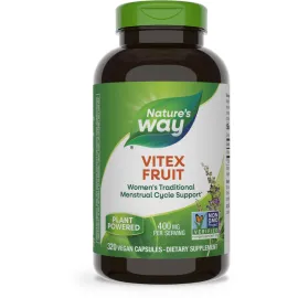 Nature\'s Way Vitex Fruit, Traditional Menstrual Cycle Support*, Traditional Women\'s Health Support*, Chasteberry, Vegan, 320 Capsules (Packaging May Vary)