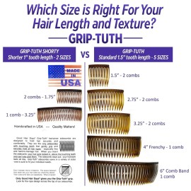 Good Hair Days Grip-Tuth Combs - Set Of 2 Hair Side Combs - For All Types Of Hair - Decorative & Styling Women Accessories (Shell, 3   Wide)