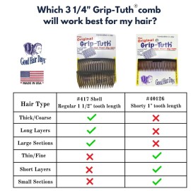 Good Hair Days Grip-Tuth Combs - Set Of 2 Hair Side Combs - For All Types Of Hair - Decorative & Styling Women Accessories (Shell, 3   Wide)