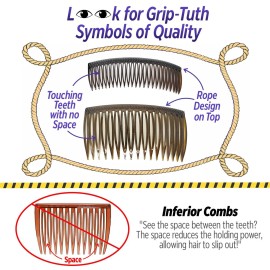 Good Hair Days Grip-Tuth Combs - Set Of 2 Hair Side Combs - For All Types Of Hair - Decorative & Styling Women Accessories (Shell, 3   Wide)