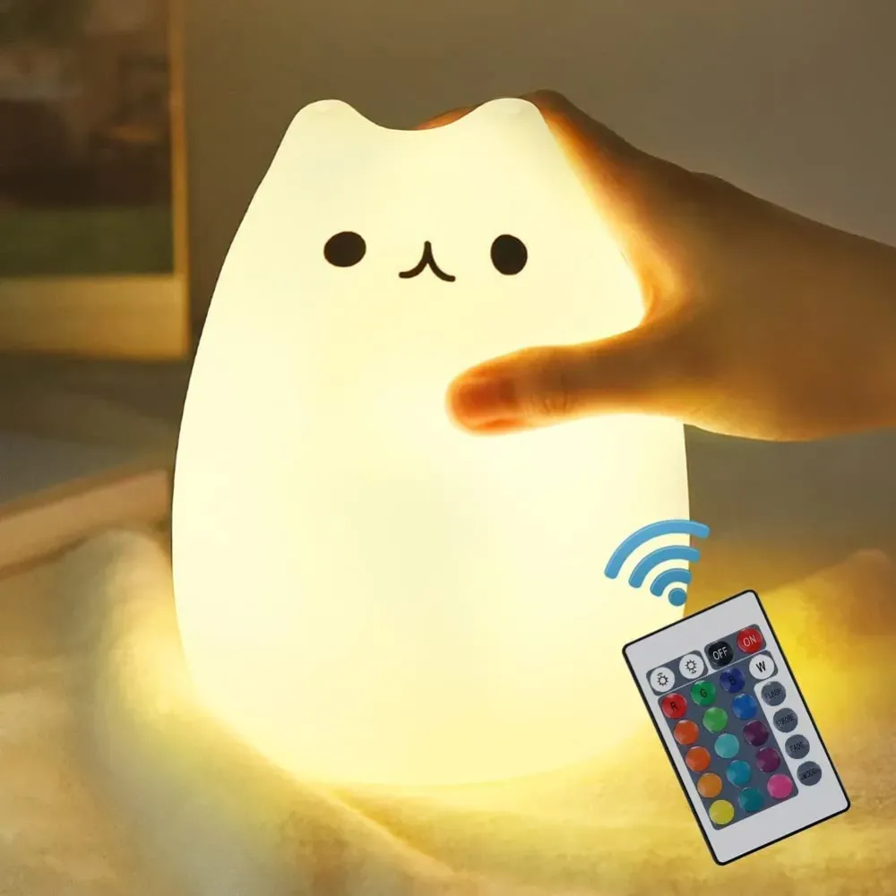 Cat Lamp, NeoJoy Remote Control Silicone Kitty Night Light for Kids Toddler Baby Girls Rechargeable Cute Kawaii Nightlight , White , 4 Piece Set Cat Lamp, NeoJoy Remote Control Silicone Kitty Night Light for Kids Toddler Baby Girls Rechargeable Cute Kawaii Nightlight , White , 4 Piece Set