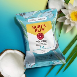 Burt\'s Bees Coconut & Lotus Face Wipes, for All Skin Types, Micellar Makeup Remover & Facial Cleansing Towelettes, 30 Ct. (3-Pack) Burt\'s Bees Coconut & Lotus Face Wipes, for All Skin Types, Micellar Makeup Remover & Facial Cleansing Towelettes, 30 Ct. (3-Pack)