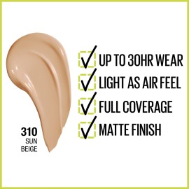 Maybelline Super Stay Full Coverage Liquid Foundation Active Wear Makeup, Up to 30Hr Wear, Transfer, Sweat & Water Resistant, Matte Finish, Sun Beige, 1 Count Maybelline Super Stay Full Coverage Liquid Foundation Active Wear Makeup, Up to 30Hr Wear, Transfer, Sweat & Water Resistant, Matte Finish, Sun Beige, 1 Count