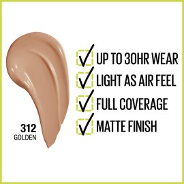 Maybelline Super Stay Full Coverage Liquid Foundation Active Wear Makeup, Up to 30Hr Wear, Transfer, Sweat & Water Resistant, Matte Finish, Golden, 1 Count Maybelline Super Stay Full Coverage Liquid Foundation Active Wear Makeup, Up to 30Hr Wear, Transfer, Sweat & Water Resistant, Matte Finish, Golden, 1 Count