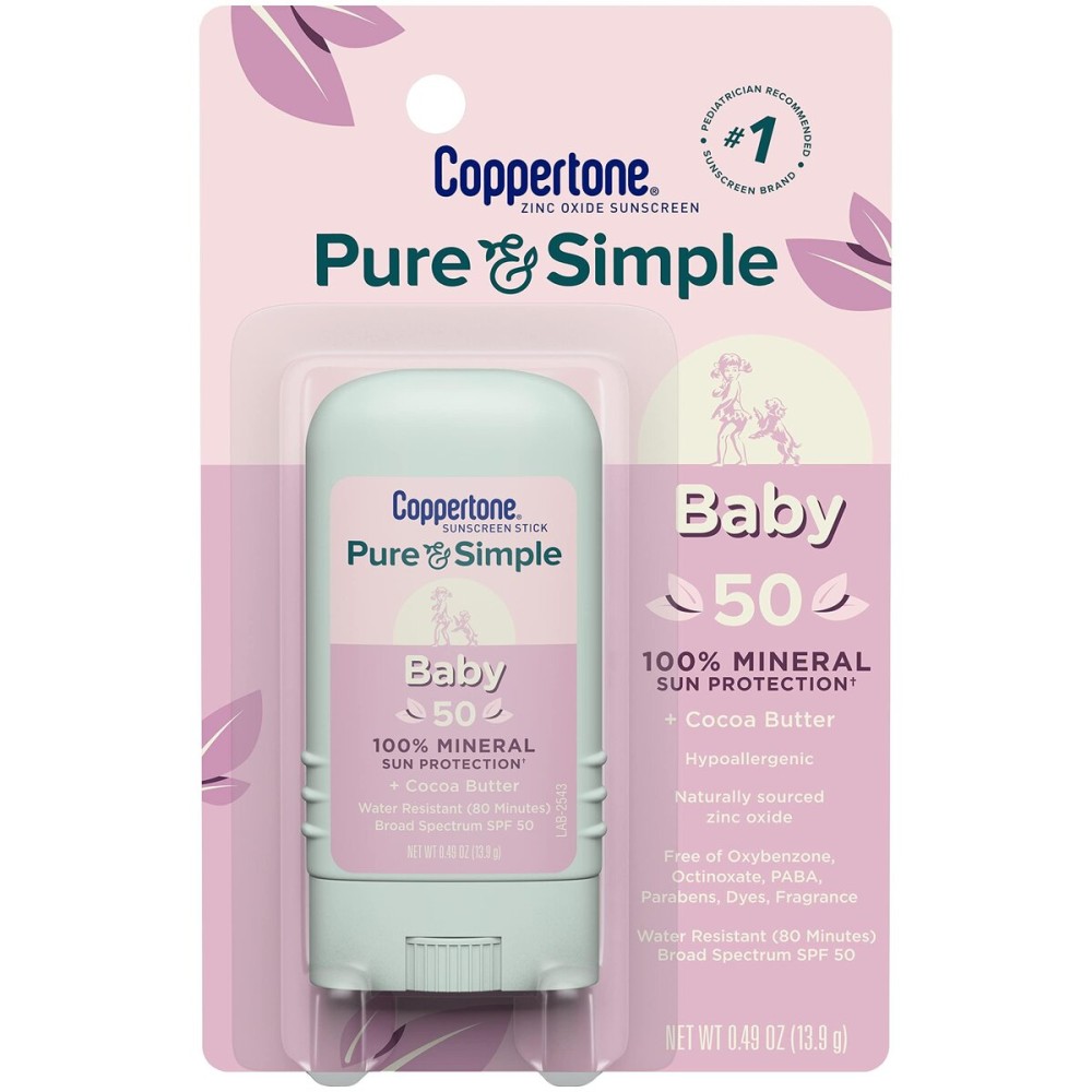 Coppertone Pure and Simple Baby Sunscreen Stick SPF 50, Zinc Oxide Mineral Sunscreen for Baby, Body and Face, 0.49 Oz Stick Coppertone Pure and Simple Baby Sunscreen Stick SPF 50, Zinc Oxide Mineral Sunscreen for Baby, Body and Face, 0.49 Oz Stick