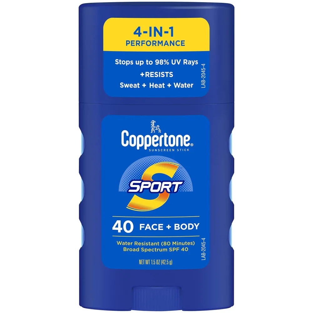 Coppertone Sport Sunscreen Stick SPF 40, Stick Sunscreen for Face and Body, Water Resistant, Travel Size, 1.5 Oz Coppertone Sport Sunscreen Stick SPF 40, Stick Sunscreen for Face and Body, Water Resistant, Travel Size, 1.5 Oz