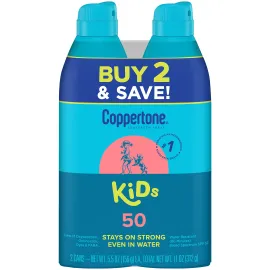 Coppertone Sunscreen Spray SPF 50, Broad Spectrum, Water Resistant for Kids, 1 Pediatrician Recommended Brand, 5.5 Ounce (Pack of 2)