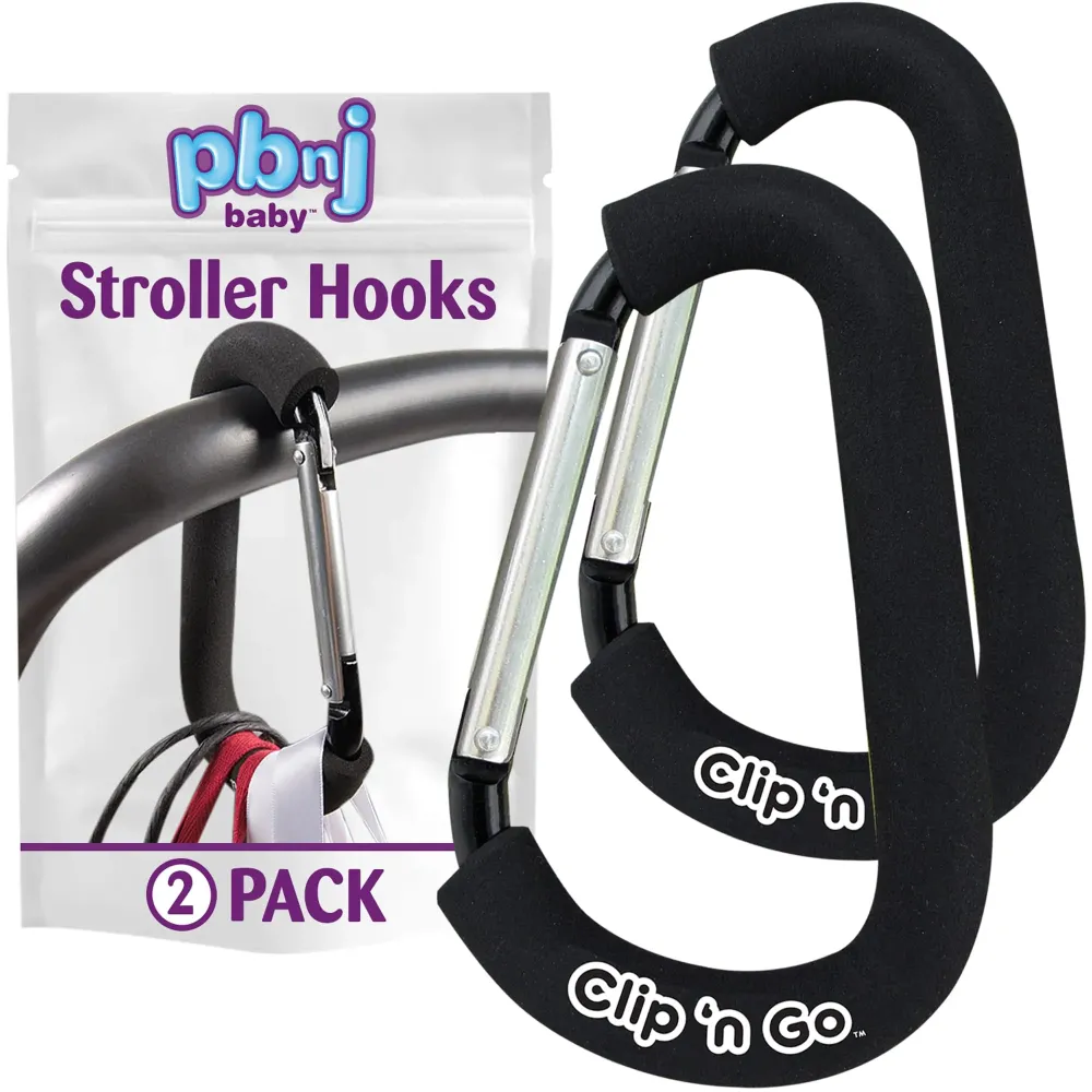 Stroller Hooks for Hanging Diaper Bags - Mommy Stroller Clip and Stroller Accessories Organizer Hook - Large Carabiner Clips for Mom Purse Shopping Grocery Bag and Accessory - (2 Pack) (Carabiner)