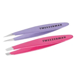 Tweezerman Mini Slant and Point Tip Tweezer - Tweezers Set for Eyebrows, Facial Hair, Ingrown Hairs