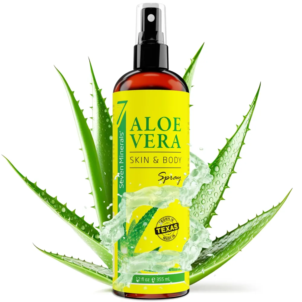 Seven Minerals, Organic Aloe Vera Spray for Body & Hair - From Freshly Cut Aloe Plant, Extra Strong, Easy to Apply, No Thickeners So It Absorbs Rapidly, No Sticky Residue - Made in USA (Big 12 fl oz) Seven Minerals, Organic Aloe Vera Spray for Body & Hair - From Freshly Cut Aloe Plant, Extra Strong, Easy to Apply, No Thickeners So It Absorbs Rapidly, No Sticky Residue - Made in USA (Big 12 fl oz)