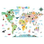 DECOWALL SG2-1615S Animal World Map Kids Wall Decals Wall Stickers Peel and Stick Removable Wall Stickers for Kids Nursery Bedroom Living Room (Large)