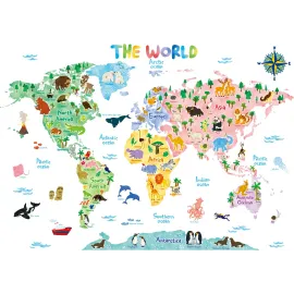 DECOWALL SG2-1615S Animal World Map Kids Wall Decals Wall Stickers Peel and Stick Removable Wall Stickers for Kids Nursery Bedroom Living Room (Large)