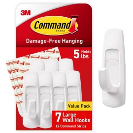 Command Large Utility Hooks, 7-Hooks, 12-Strips, Organize Damage-Free