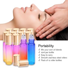 PrettyCare 12 Pack, 10 ml Essential Oil Roller Bottles with Stainless Steel Roller Ball - Refillable Leak-proof Empty Thick Rainbow Glass Roll on Bottles with Metal Caps for Travel, Perfume PrettyCare 12 Pack, 10 ml Essential Oil Roller Bottles with Stainless Steel Roller Ball - Refillable Leak-proof Empty Thick Rainbow Glass Roll on Bottles with Metal Caps for Travel, Perfume