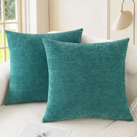 CaliTime Throw Pillow Covers Decorative 18 X 18 Inches Pack of 2 Cozy Chenille Cushion Cases for Couch Sofa Bed Living Room Home Teal