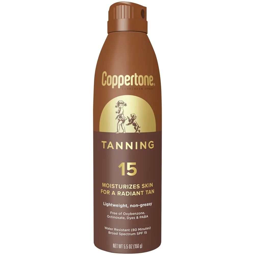 Coppertone Tanning Sunscreen Spray with Broad Spectrum SPF 15, Water Resistant Spray Sunscreen, Lightweight and Non-Greasy, 5.5 Oz Coppertone Tanning Sunscreen Spray with Broad Spectrum SPF 15, Water Resistant Spray Sunscreen, Lightweight and Non-Greasy, 5.5 Oz