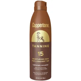 Coppertone Tanning Sunscreen Spray with Broad Spectrum SPF 15, Water Resistant Spray Sunscreen, Lightweight and Non-Greasy, 5.5 Oz
