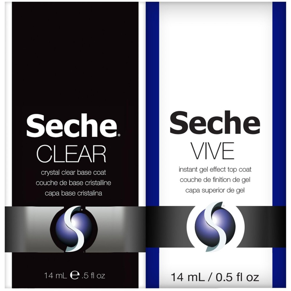 Seche Clear/Vive Base Coat and Gel Top Coat Duo Pack - Nail Strengthening & Long-Lasting High Shine, Top Coat Gel Nail Polish, Manicure Set, 14 mL Each Seche Clear/Vive Base Coat and Gel Top Coat Duo Pack - Nail Strengthening & Long-Lasting High Shine, Top Coat Gel Nail Polish, Manicure Set, 14 mL Each