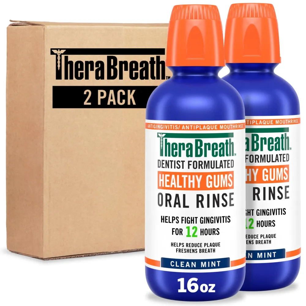 TheraBreath Healthy Gums Mouthwash Clean Mint, Antigingivitis, Dentist Formulated, 16 Fl Oz (2-Pack) TheraBreath Healthy Gums Mouthwash Clean Mint, Antigingivitis, Dentist Formulated, 16 Fl Oz (2-Pack)