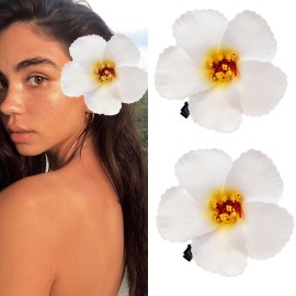 Love Sweety 2pc Hawaiian Plumeria Hair Clips Delicate Dew Galsang Flower Barrettes for Beach Party(White) Love Sweety 2pc Hawaiian Plumeria Hair Clips Delicate Dew Galsang Flower Barrettes for Beach Party(White)