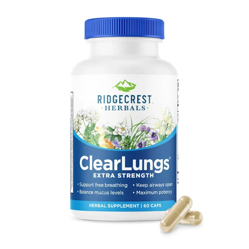 RidgeCrest Herbals ClearLungs Extra Strength, Natural Lung, Nasal Health Formula, Bronchial, Respiratory, Sinus, Mucus Support (60 Caps, 30 Serv) RidgeCrest Herbals ClearLungs Extra Strength, Natural Lung, Nasal Health Formula, Bronchial, Respiratory, Sinus, Mucus Support (60 Caps, 30 Serv)