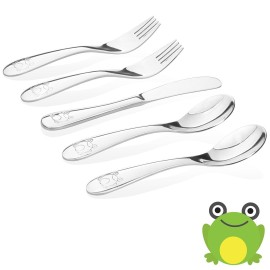 Kids Stainless Steel Utensil Set | Premium 304 (18/8) | Adorable Frog Design | 5-piece Set: 2 Spoons, 2 Forks, & 1 Butter Knife | Safe & Durable for Toddlers and Children | by Kiddobloom Kids Stainless Steel Utensil Set | Premium 304 (18/8) | Adorable Frog Design | 5-piece Set: 2 Spoons, 2 Forks, & 1 Butter Knife | Safe & Durable for Toddlers and Children | by Kiddobloom