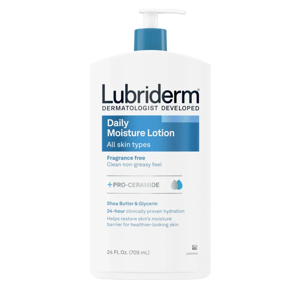Lubriderm Fragrance Free Daily Moisture Lotion + Pro-Ceramide, Shea Butter & Glycerin, Face, Hand & Body Lotion for Sensitive Skin, Hydrating Lotion for Healthier-Looking Skin, 24 fl. oz