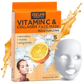 Azure Cosmetics Vitamin C & Collagen Face Mask - Dermatologist Tested, Anti Aging, Hydrating & Moisturizing Sheet Mask for Dry Skin - Firms, Tones & Smooths Fine Lines - Korean Skin Care - Pack of 5 Azure Cosmetics Vitamin C & Collagen Face Mask - Dermatologist Tested, Anti Aging, Hydrating & Moisturizing Sheet Mask for Dry Skin - Firms, Tones & Smooths Fine Lines - Korean Skin Care - Pack of 5
