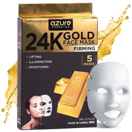 Azure Cosmetics 24K Gold Firming Face Mask- Anti Aging, Hydrating, Toning & Firming Facial Mask - Helps Reduce Wrinkles & Fine Lines with Hyaluronic Acid & Collagen - Made in Korea - Pack of 5