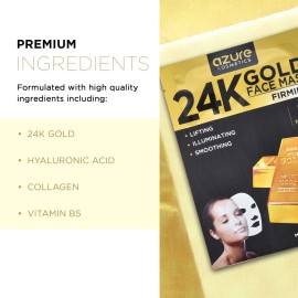 Azure Cosmetics 24K Gold Firming Face Mask- Anti Aging, Hydrating, Toning & Firming Facial Mask - Helps Reduce Wrinkles & Fine Lines with Hyaluronic Acid & Collagen - Made in Korea - Pack of 5 Azure Cosmetics 24K Gold Firming Face Mask- Anti Aging, Hydrating, Toning & Firming Facial Mask - Helps Reduce Wrinkles & Fine Lines with Hyaluronic Acid & Collagen - Made in Korea - Pack of 5