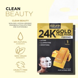 Azure Cosmetics 24K Gold Firming Face Mask- Anti Aging, Hydrating, Toning & Firming Facial Mask - Helps Reduce Wrinkles & Fine Lines with Hyaluronic Acid & Collagen - Made in Korea - Pack of 5 Azure Cosmetics 24K Gold Firming Face Mask- Anti Aging, Hydrating, Toning & Firming Facial Mask - Helps Reduce Wrinkles & Fine Lines with Hyaluronic Acid & Collagen - Made in Korea - Pack of 5