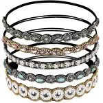 Teenitor 5pcs Hairbands for Women, 5 Rhinestone Beaded Headbands, Head Bands for Women\'s Hair Fashionable Handmade Crystal Beaded Elastic hairbands, 20-26.8(51-68cm), 1 Count (Pack of 5), HAIRBAND
