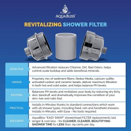 AquaBliss High Output Shower Filter Replacement Cartridge - Reduces Chemicals & Chlorine, Restores pH Balance, Glowing Skin, Strong Nails & Shimmering Hair - 1-Pack (SFC100) AquaBliss High Output Shower Filter Replacement Cartridge - Reduces Chemicals & Chlorine, Restores pH Balance, Glowing Skin, Strong Nails & Shimmering Hair - 1-Pack (SFC100)
