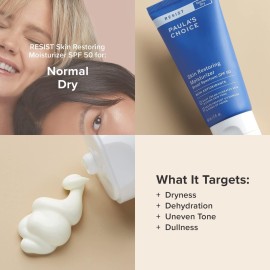 Paula\'s Choice RESIST Skin Restoring Moisturizer SPF 50, UVA & UVB Protection, Shea Butter & Niacinamide, Anti-Aging Sunscreen for Dry Skin, 2 Ounce